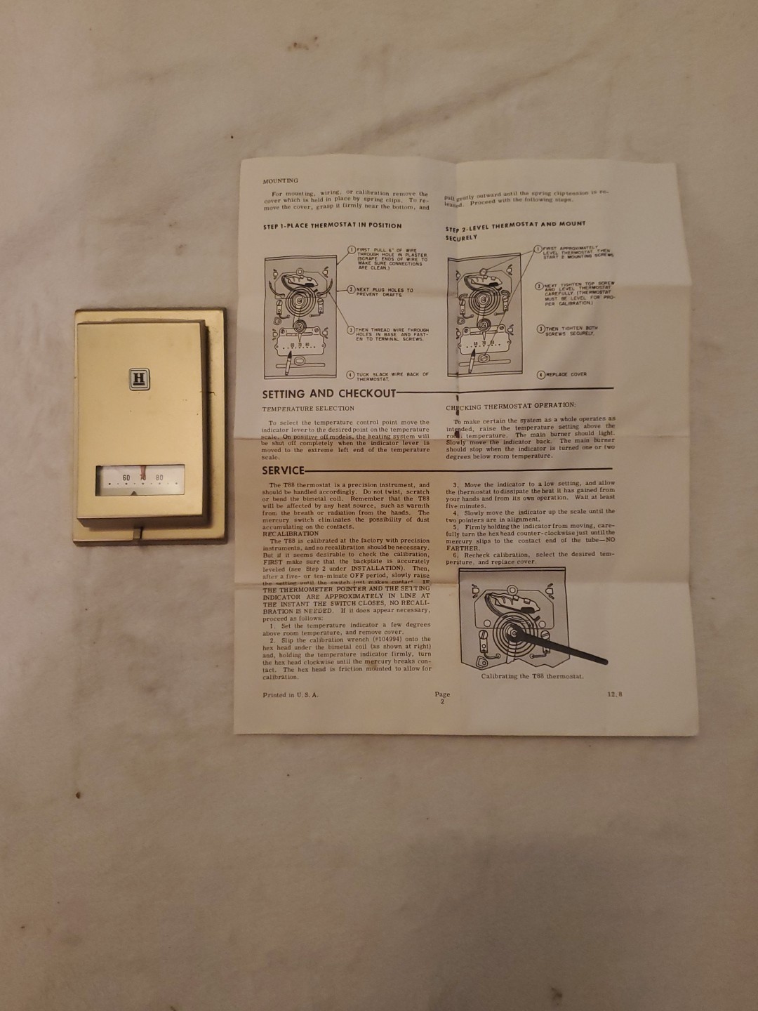 Honeywell T88A Rectangular Wall Room Thermostat Two Wire Low Voltage With Paper