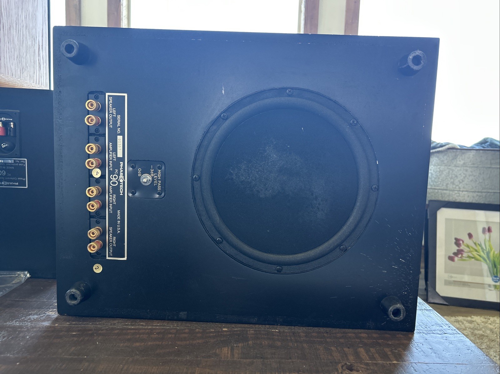 Phase Tech PC-90 subwoofer manufactured in the USA.