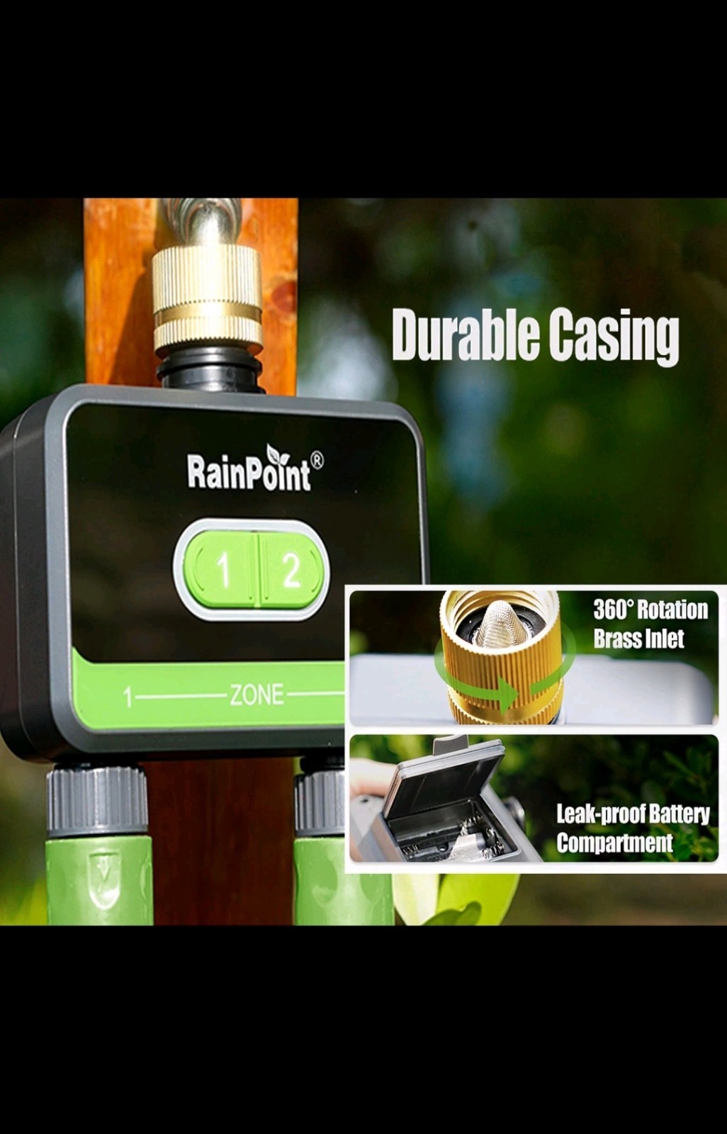 RainPoint Smart Bluetooth Hose Timer, 2 Outlet Watering Controller, App Control,