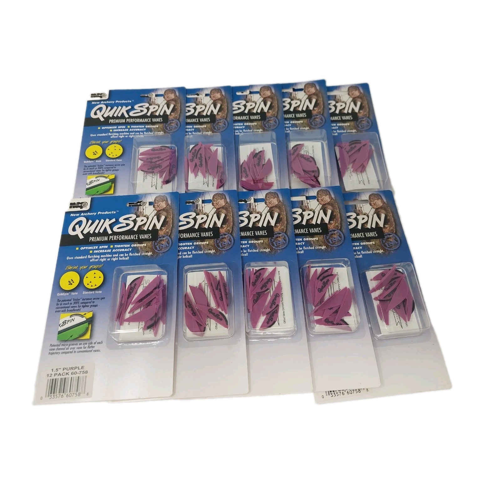 10x 12 Packs - 120 NAP Quik Spin 1.5" Premium Archery Vanes: Purple: 60-758 BULK