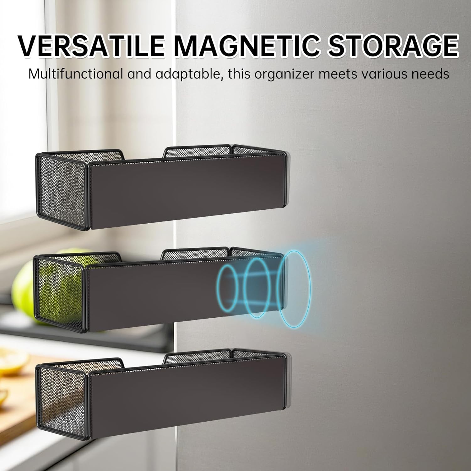 2Pack Magnetic Basket Organizer Holde, Black