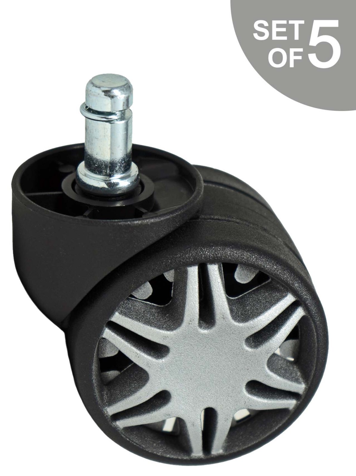 2.4" Replacement Carpet Casters with Gray Spokes - Set of 5 - R-CHG-60-5