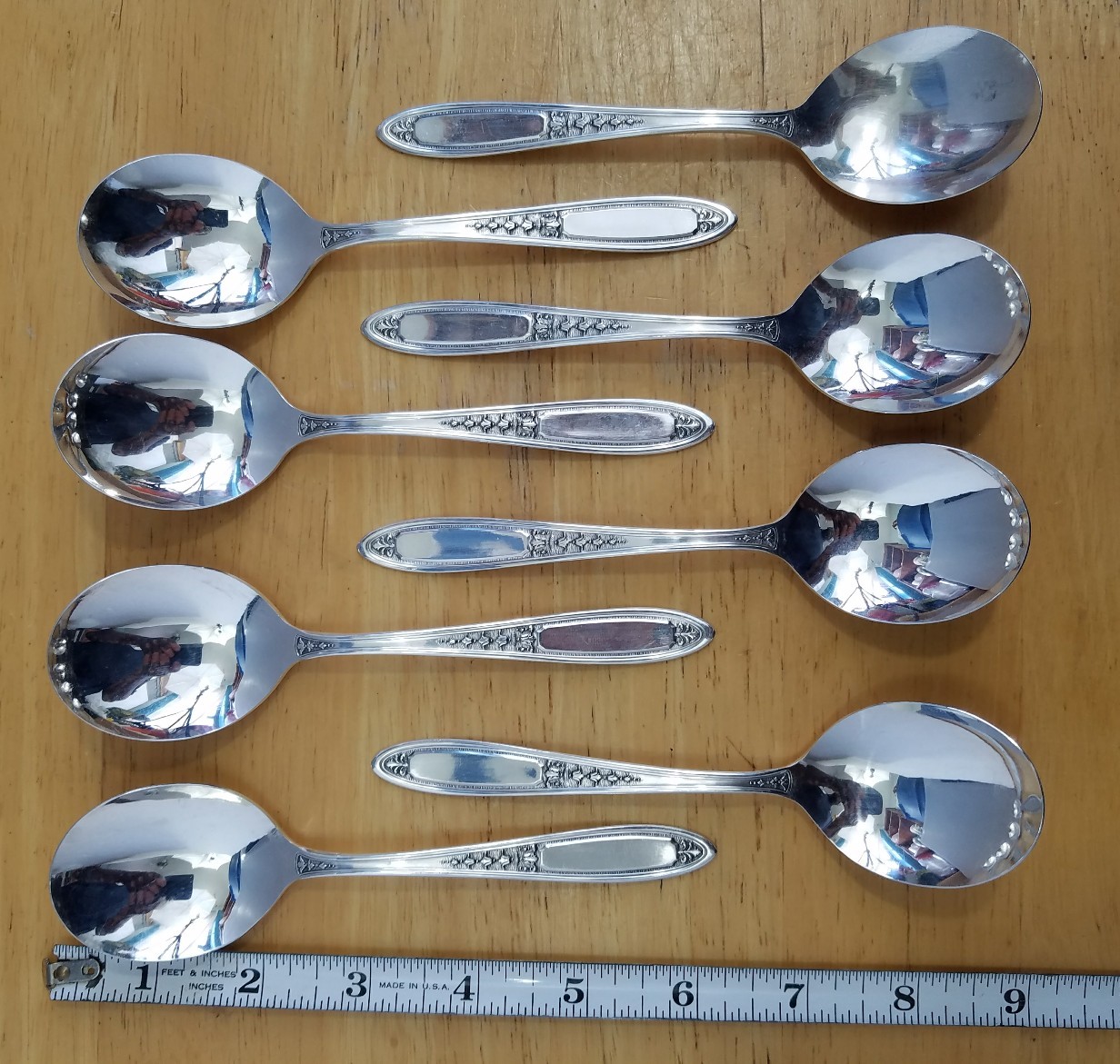 👌LOT OF 8 RARE VTG 1929 ENCHNTEMENT/ BOUNTY SILVERPLATED CREAM SOUP 🍵 SPOONS