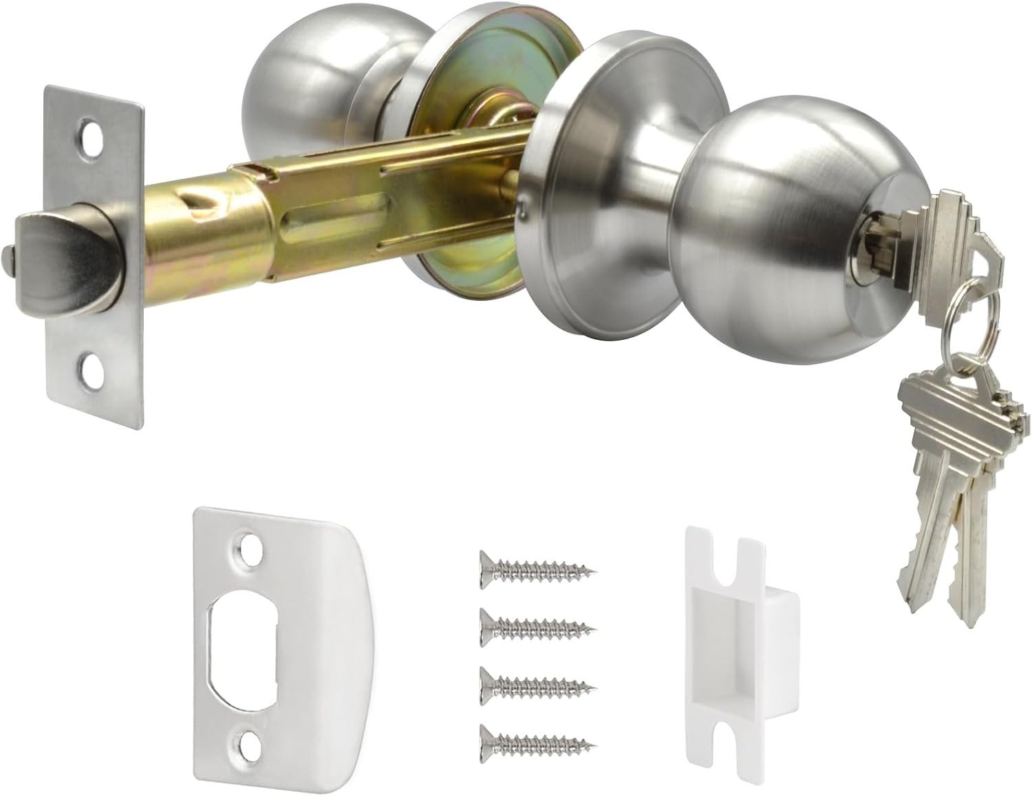 5" Backset Latch Keyed Entry Door Knob with Lock and Key, Standard Square Interf