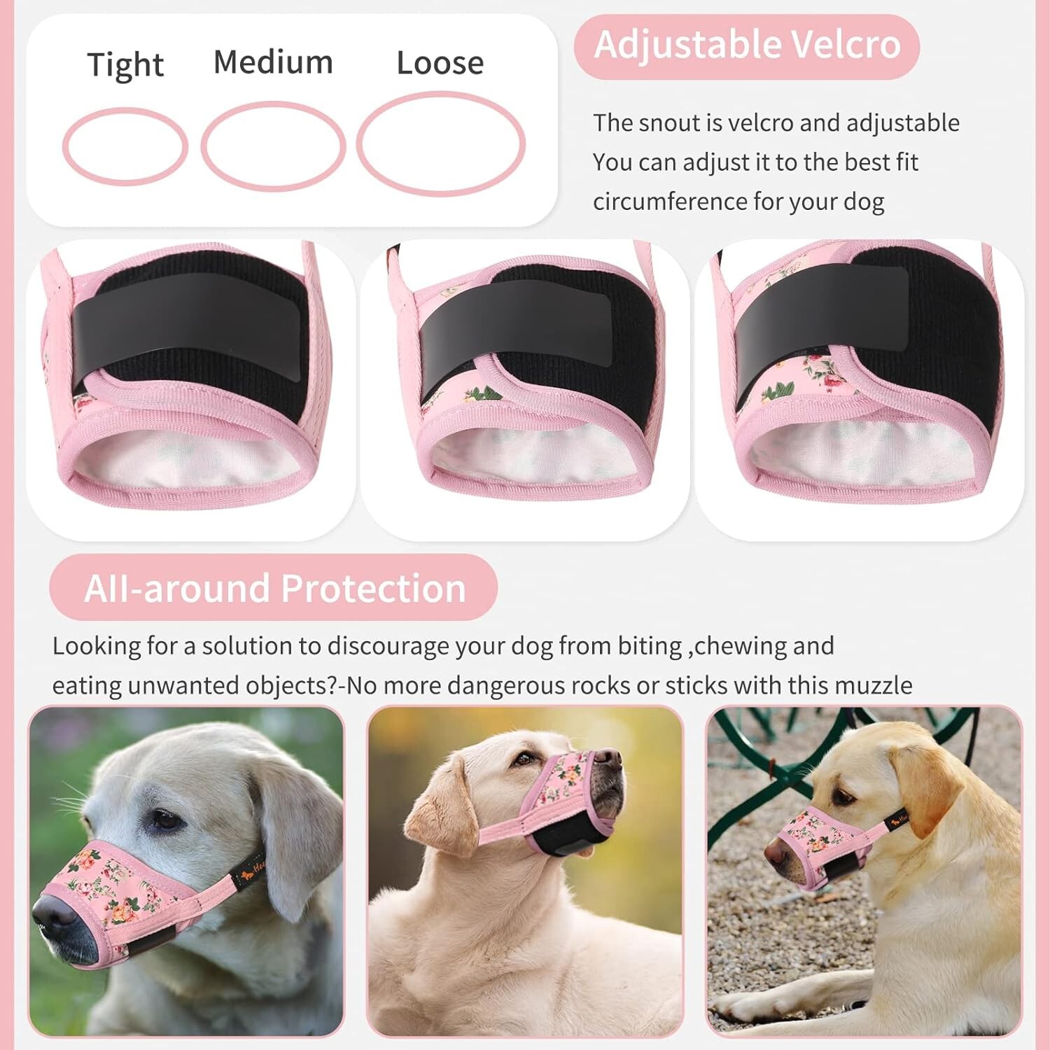 Elegant Pink Flower Dog Muzzle - Soft Nylon, Adjustable & Breathable Design