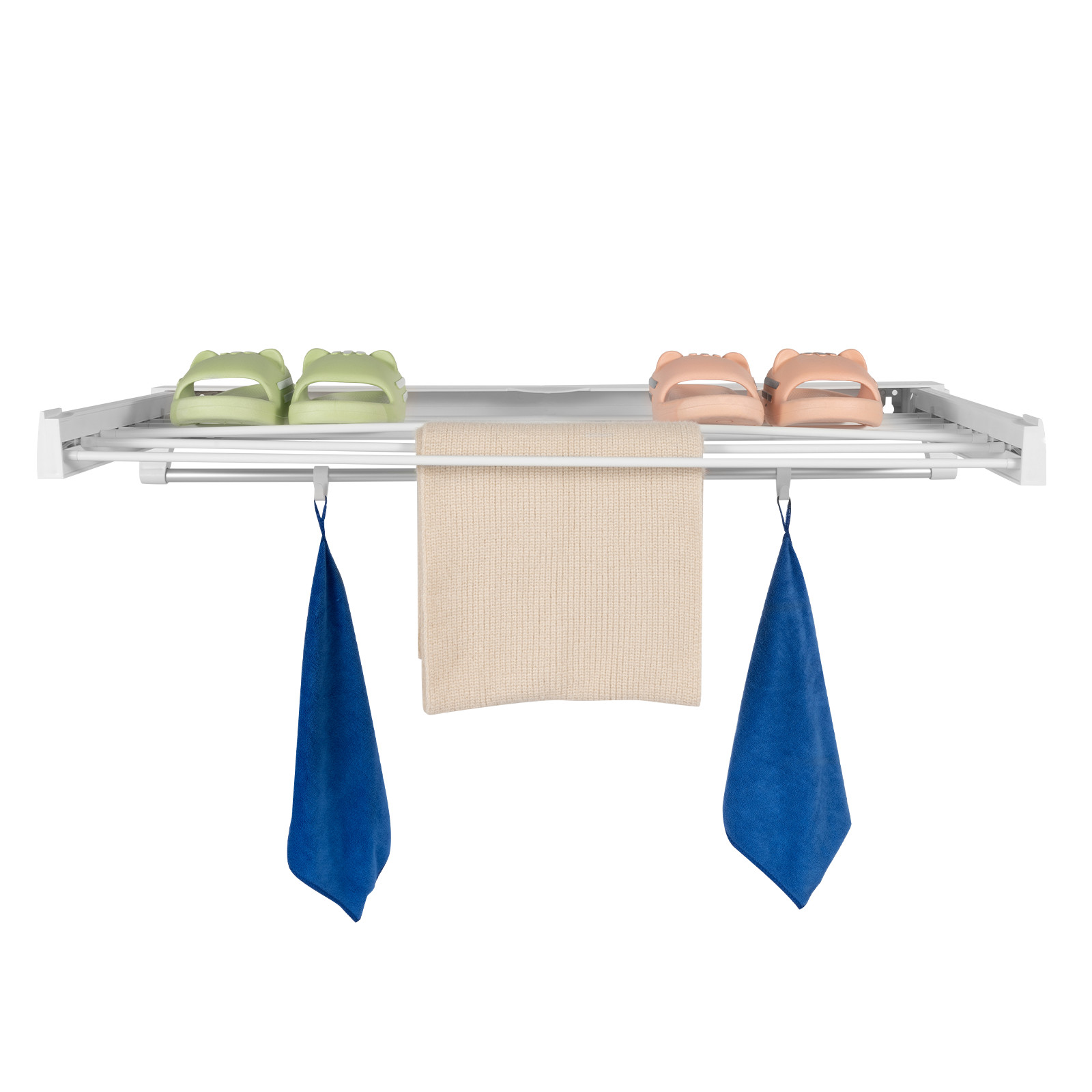 Wall-mounted Laundry Clothes Storage Drying Rack Retractable Dryer Hanger White
