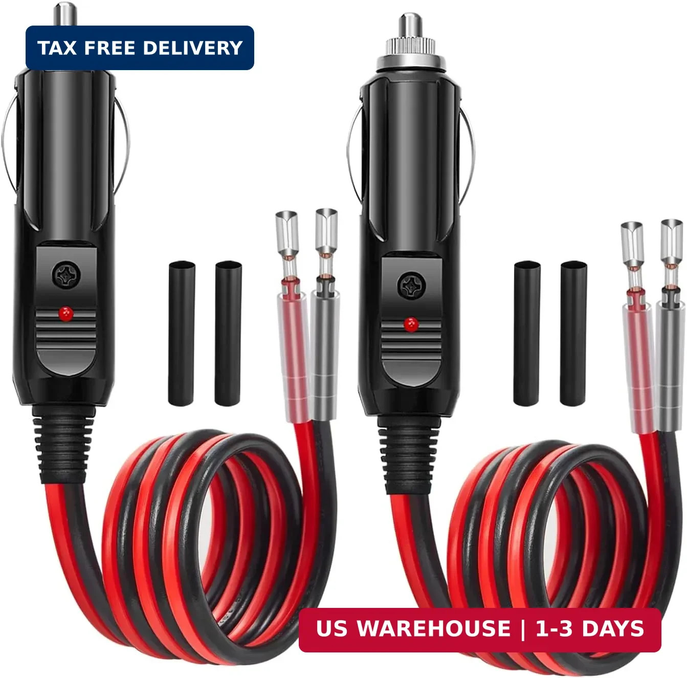 2 Pack 12V / 24V 15A Car Cigarette Lighter Plug, 16AWG Heavy Duty Fused Male Plu