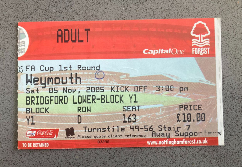 Nottingham Forest v Weymouth 2005-06 Match Ticket