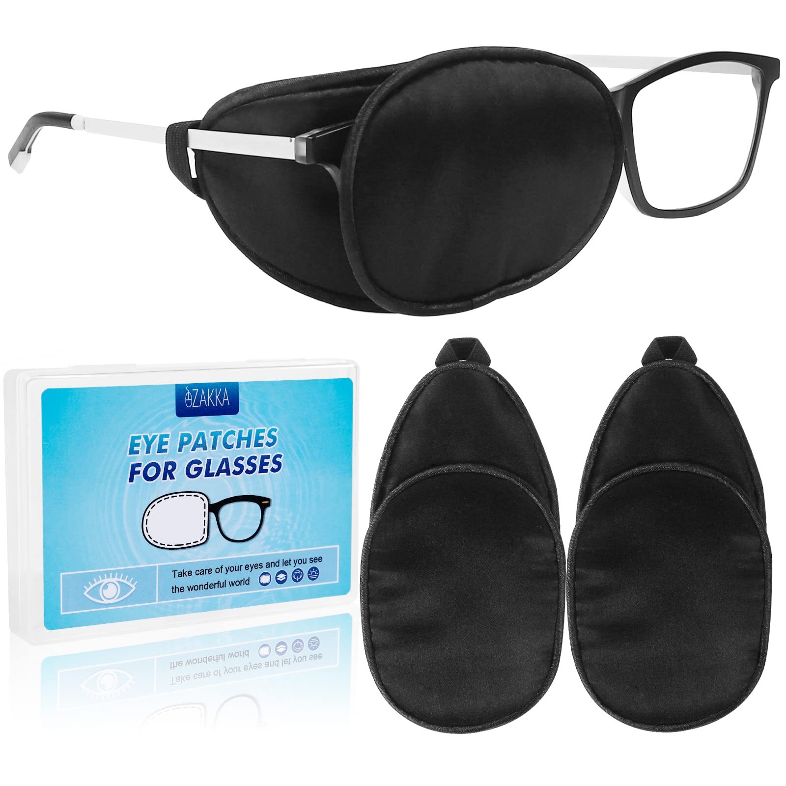Eye Patches for Glasses Comfortable Medical Eye Patch for Lazy Eye 2-Pack Black