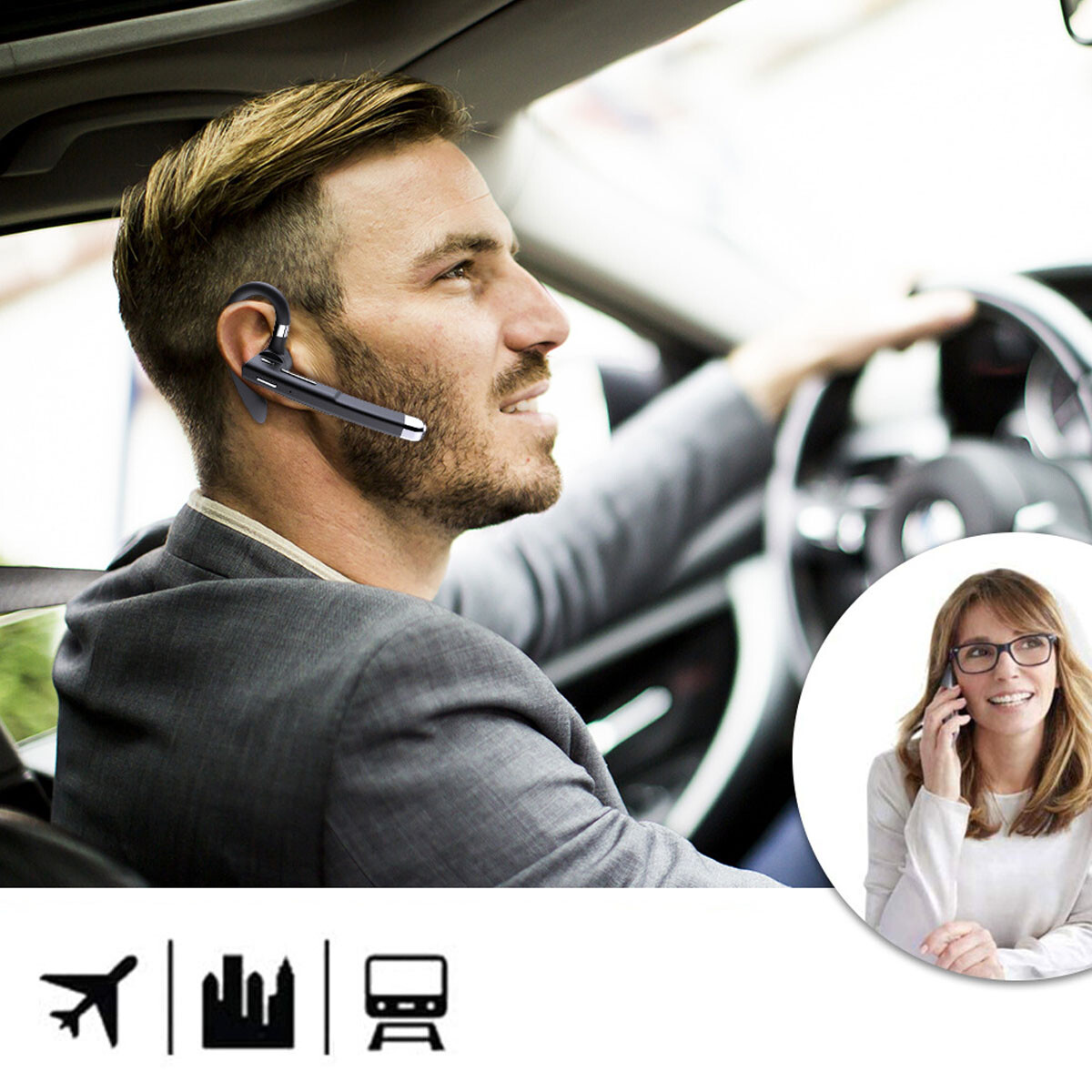 Bluetooth Wireless Earpiece Headset Noise Cancelling Earbuds Driving Trucker