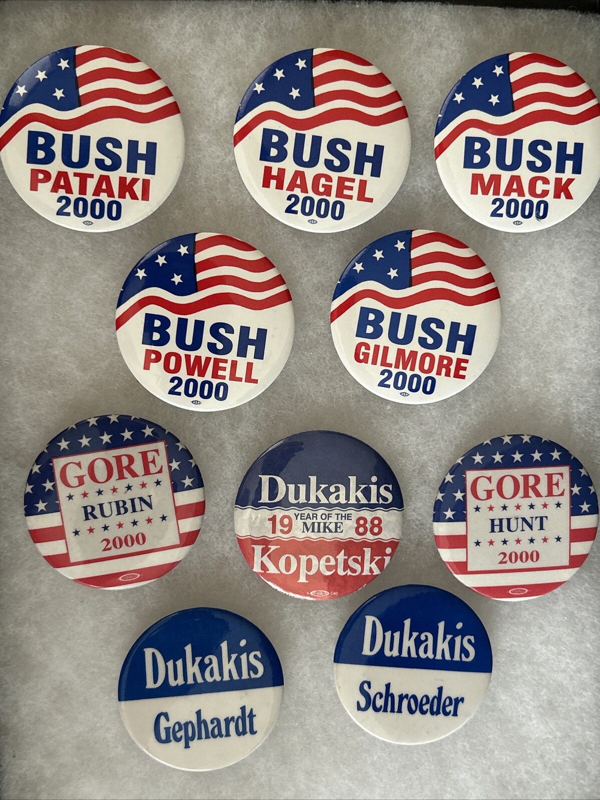 Lot of 10 Bush / Dukakis / Gore coattails 2 1/4” pinback button pins