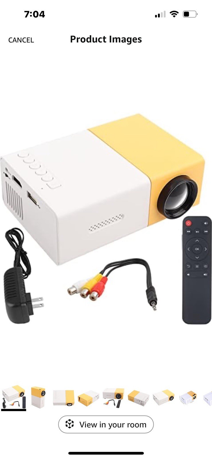 Portable Mini Desktop Projector AV (RCA) White/Yellow w/ Remote AV Cable Adapter