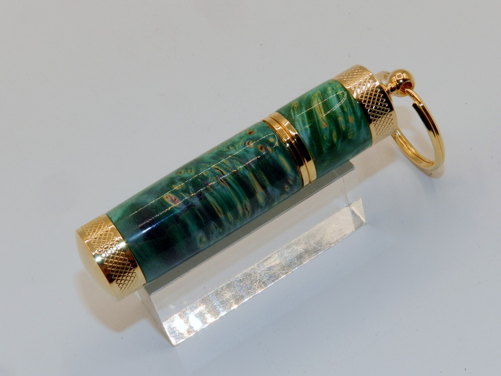 Handmade Key Chain Lighter, replaceable flint. Made w/ Dyed Box Elder Burl. #45