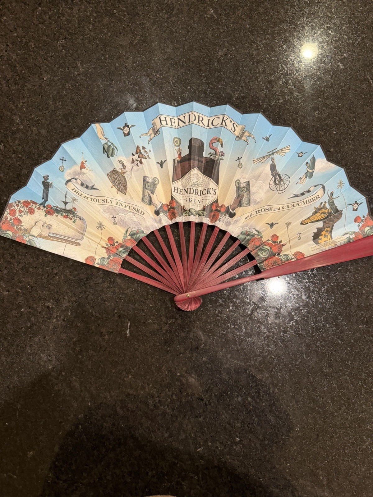 Hendrick's Gin Distillery Advertising Fan Red Blue Multicolor Collectible