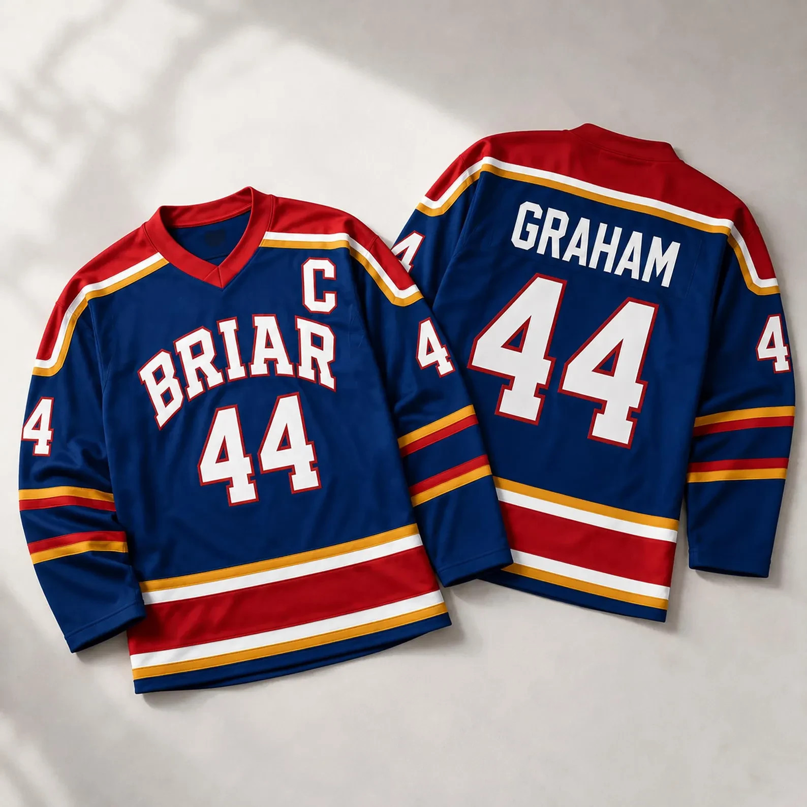 Custom Briar Hawks Hockey Jersey Garrett Graham 44 Off Campus Bookish Merch/Blue