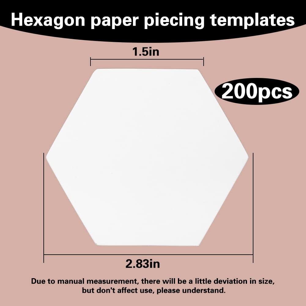 Hexagon Paper Piecing Templates 200 Count 1.5 Inch Quilting Templates