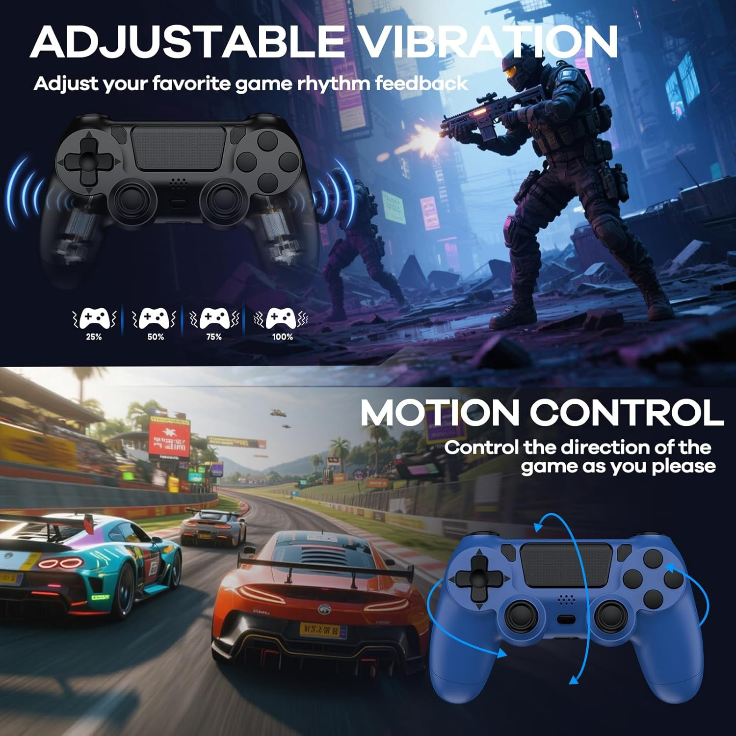 2 Pack Controller with Charger Dock for PS4 Wireless Game Controller, with LED C