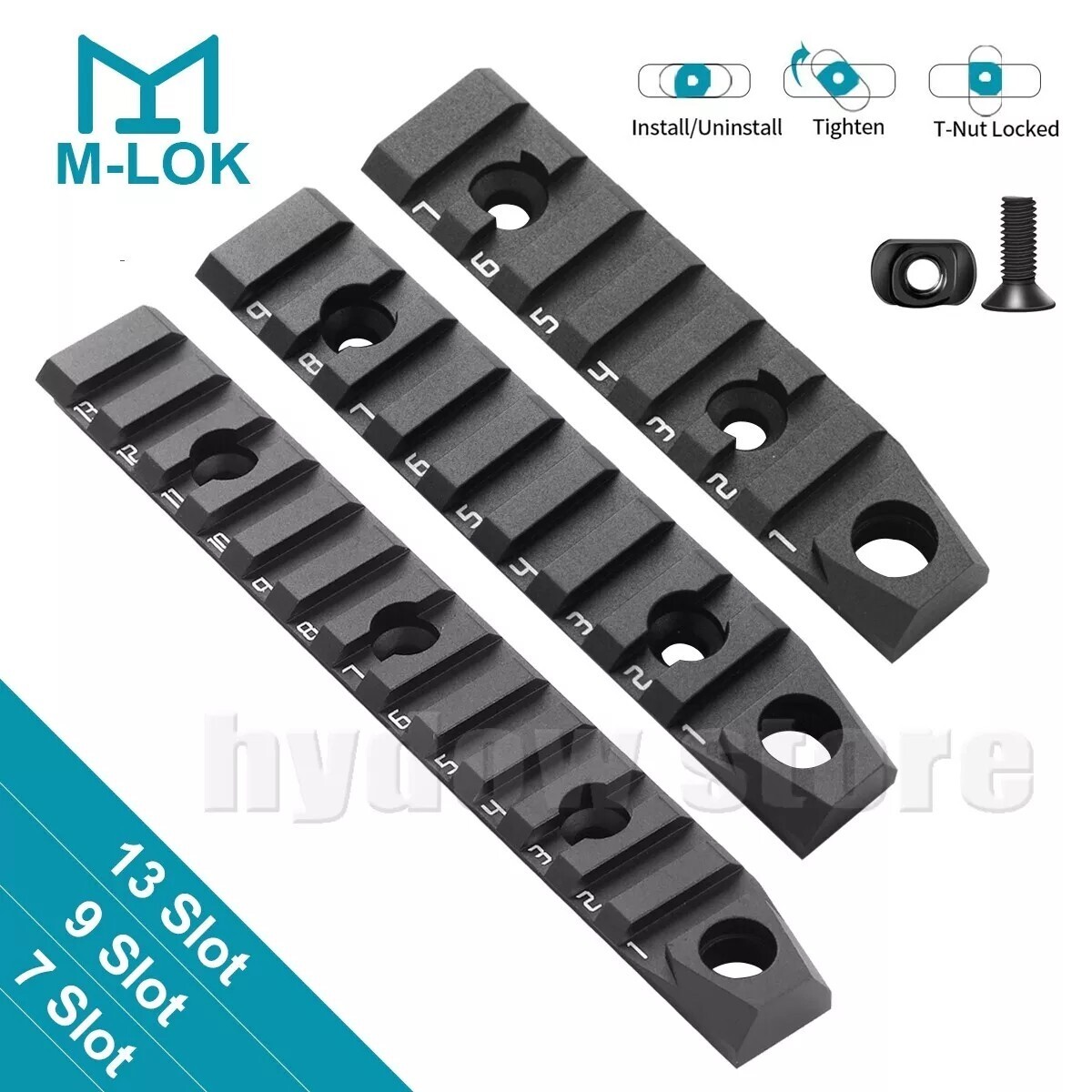 Tactical Rail Section 7 9 13 Slot Rail Adapter with Swivel Socket for M-lok Rail