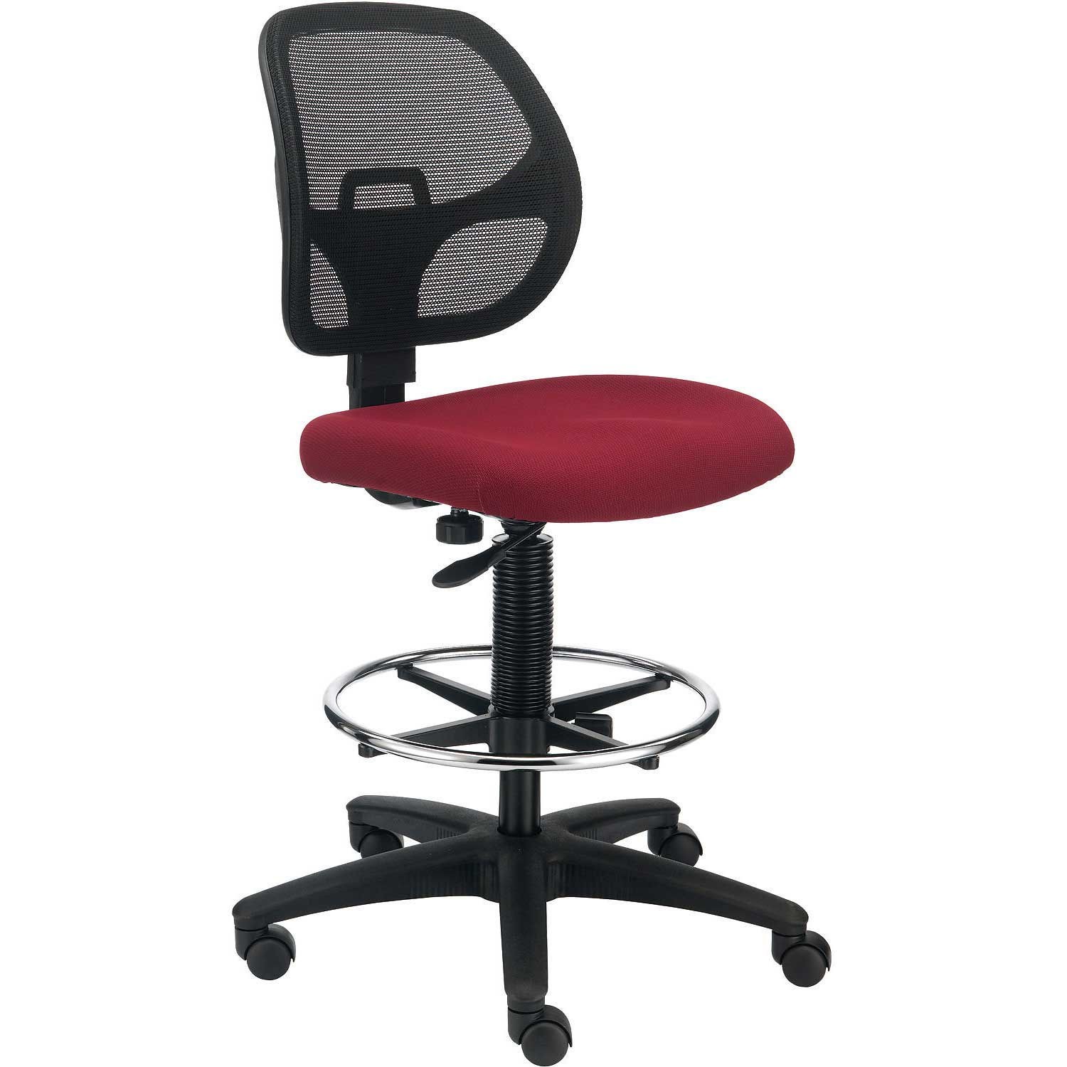 Armless Mesh Drafting Stool Fabric Red Mid Back
