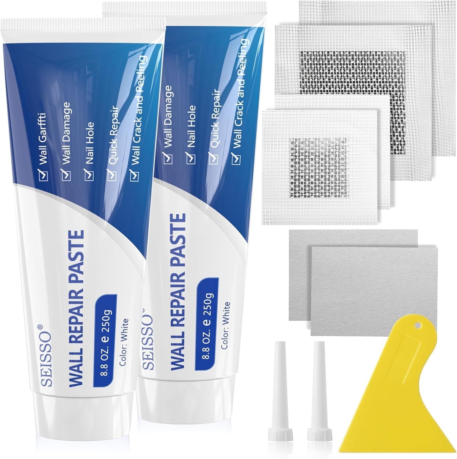 Ultimate Wall Repair Paste Kit - 2x250g with 4 Patches & Scraper for Fast Fixes