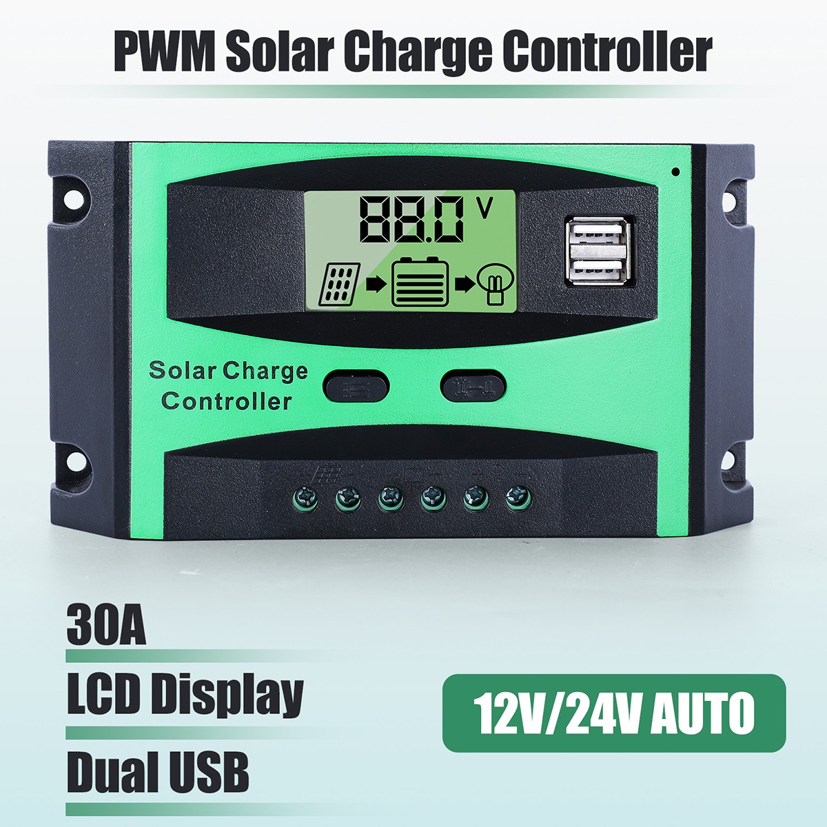 30A Solar Charge Controller Tools 12V/24V Auto Battery PV Regulator US Stock