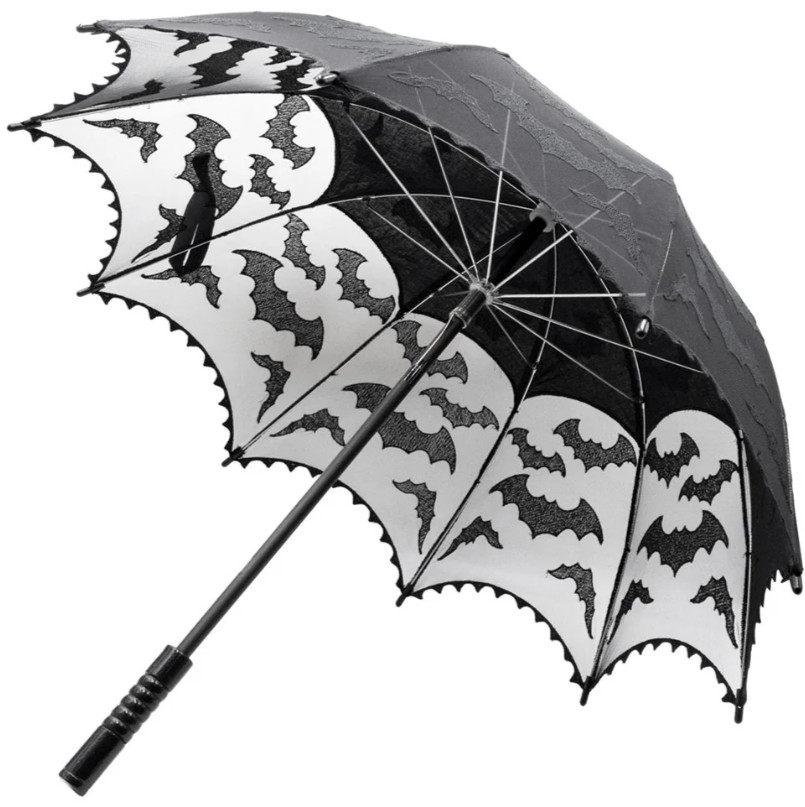 Kreepsville 666 Black Bat Lace Mesh Spiderweb Sun Shade Parasol Folds Gothic NWT