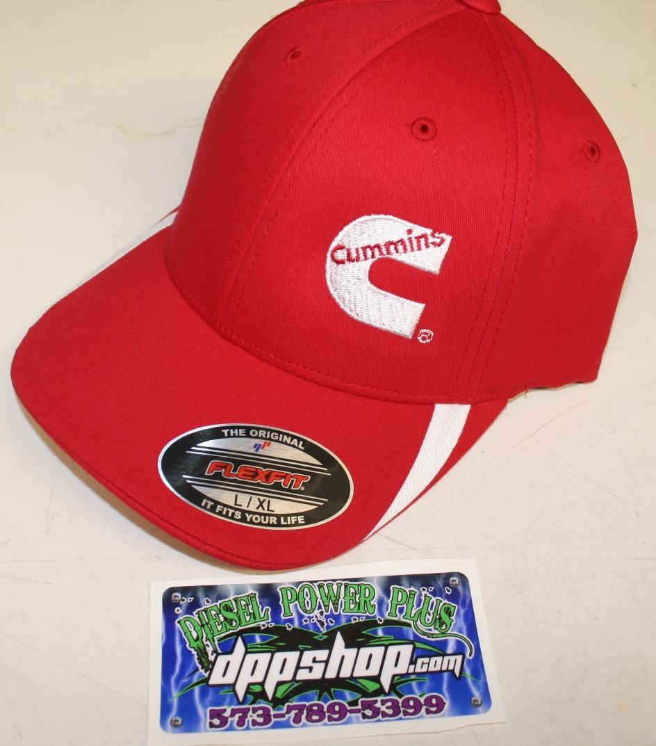 Cummins hat ball cap fitted flex fit flexfit stretch cummings red white lg/xl