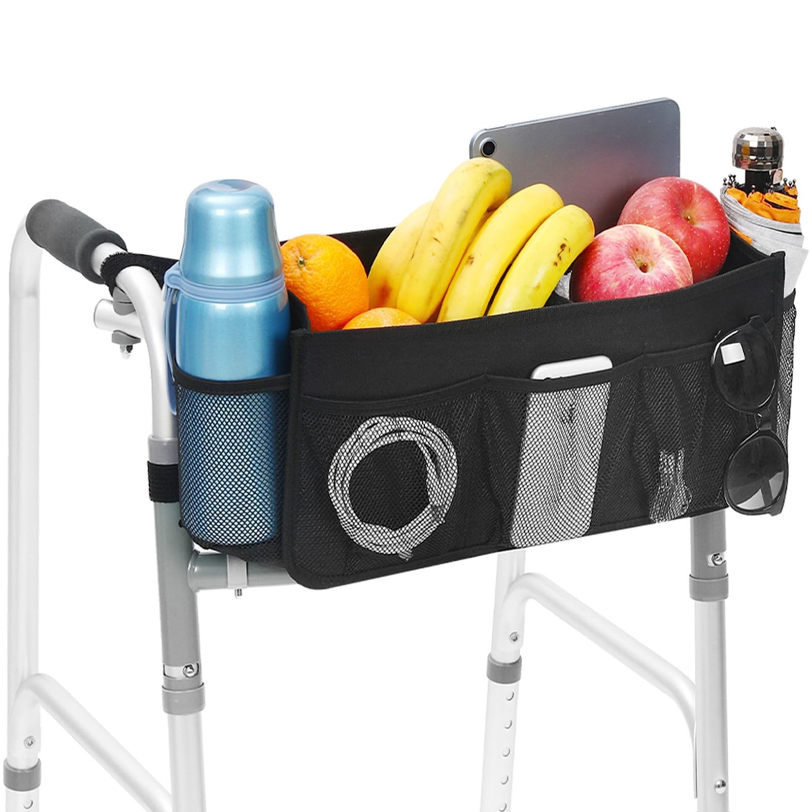 Upgrade Walker Basket with Cup Holder, Foldable Walker Storage Bag for Senior...