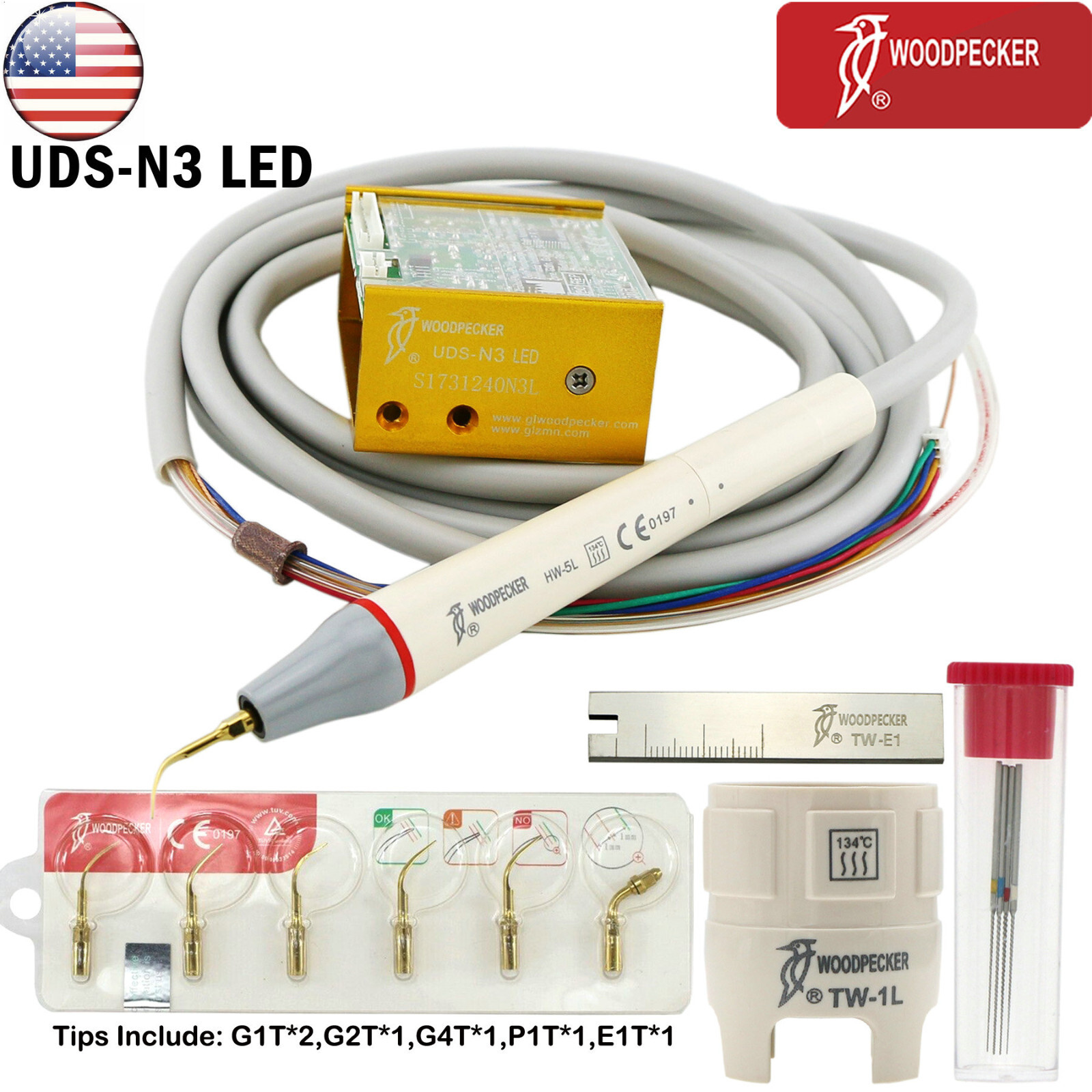 US Woodpecker Dental Built-in Ultrasonic Scaler UDS-N3 LED Handpiece Fit EMS UDS
