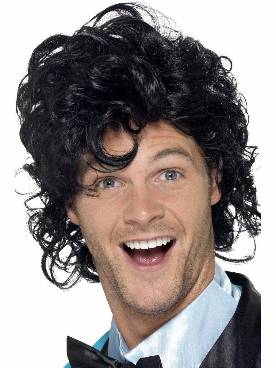 Mens Short Black Messy Hair Wig Prince Parody Wavy Jheri Curl Afro Adult Perm