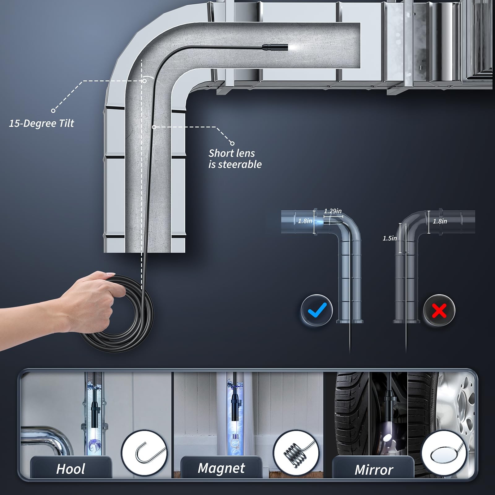 Endoscope Camera with Light, Inspection Borescope Camera with 4.3" IPS Screen