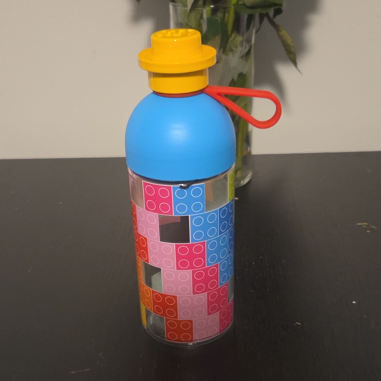 LEGO 0.5L Plastic Drinking Bottle Brick Pattern Blue/Yellow Red Loop Screw Cap