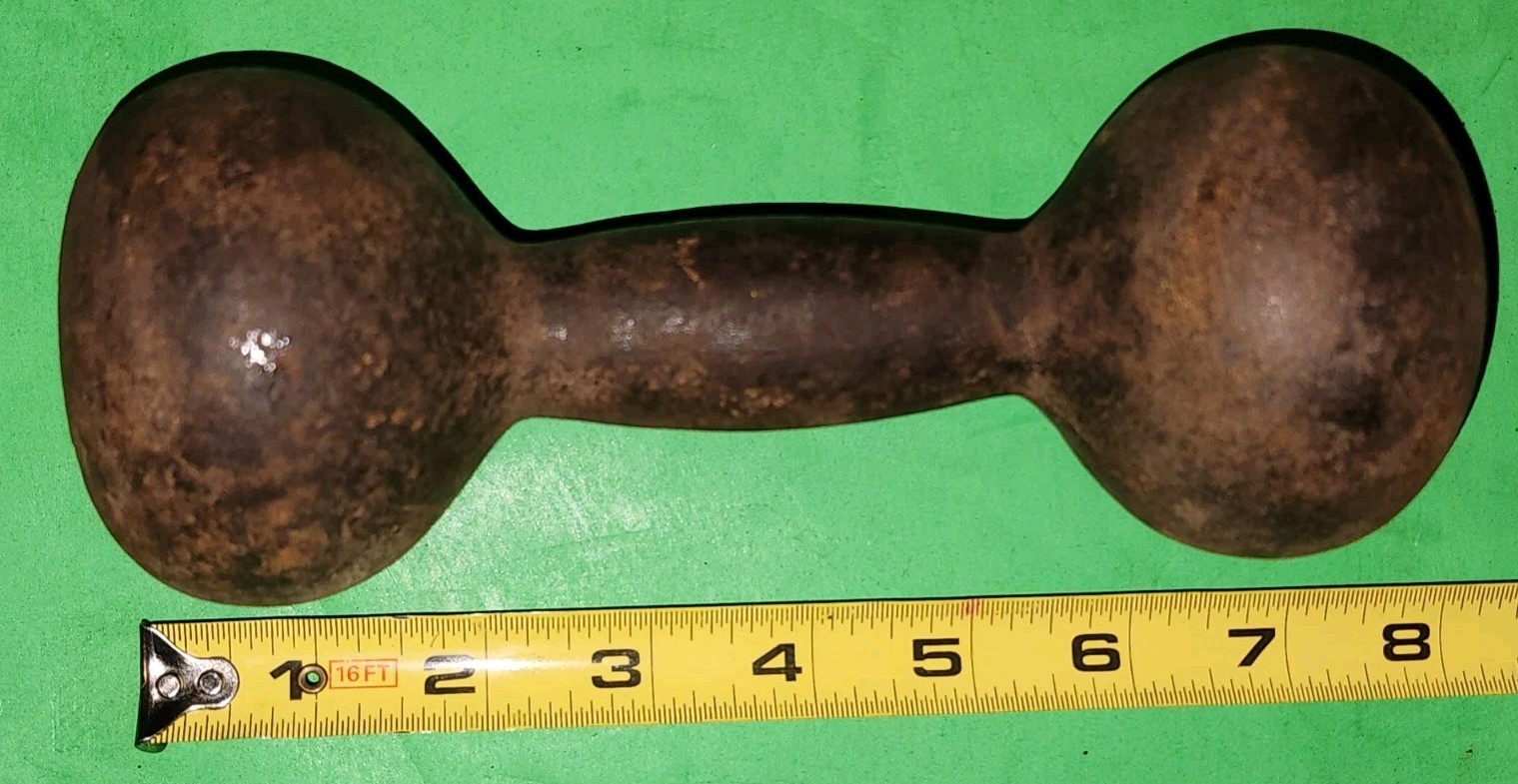 Antique One Piece Solid Cast Iron Dumbbell 6lb 6oz Nice Rust Patina