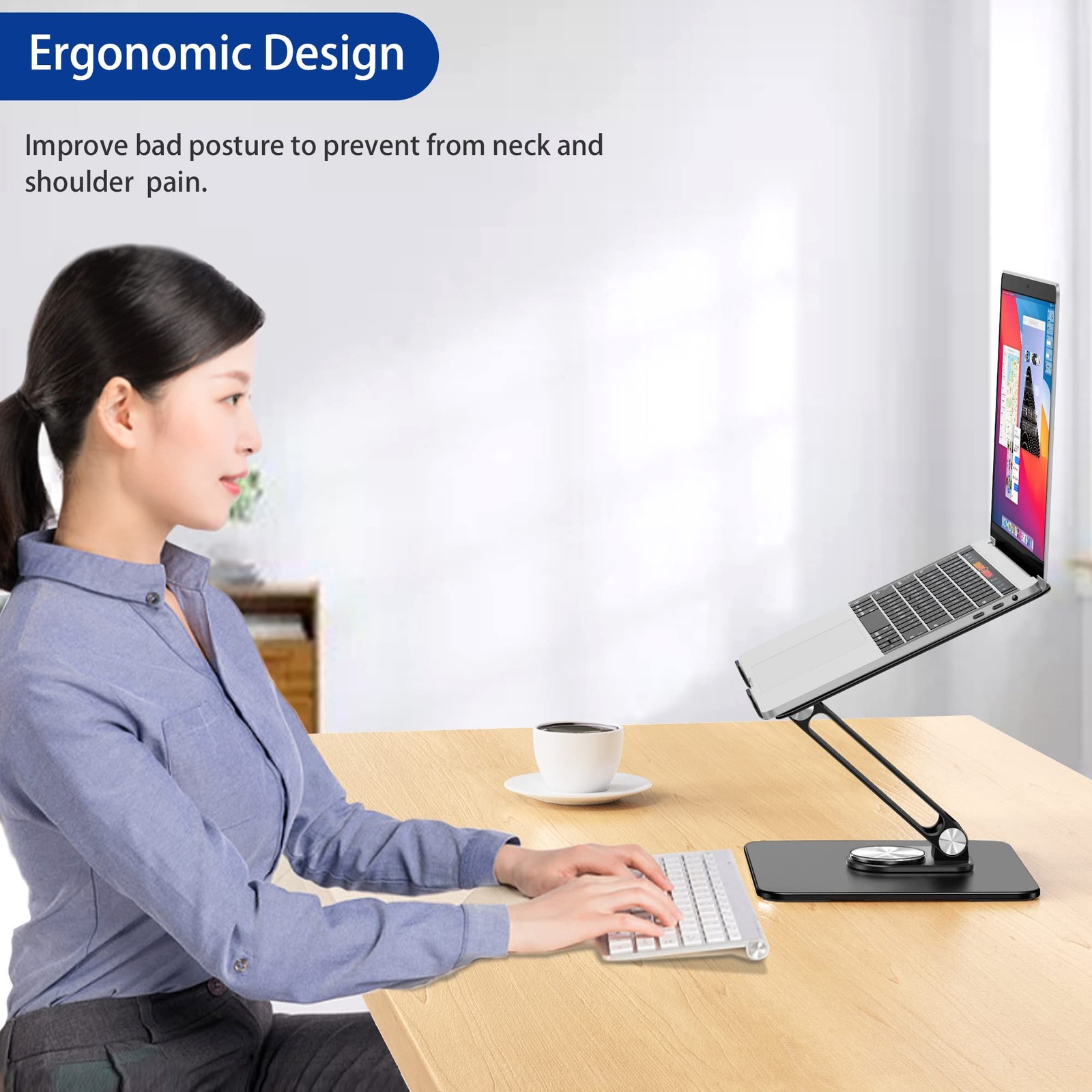 LSX7 Laptop Stand with 360 Rotating Base, Ergonomic Adjustable Notebook Riser...