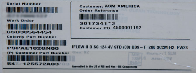 NEW Celerity IntelliFlow II H2 200sccm Mass Flow Controller MFC ASM 54-125572A03