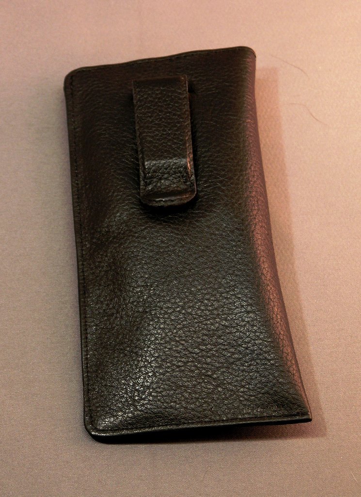 Eyeglass / Glasses Case with CLIP - Premium top grain leather- BLACK
