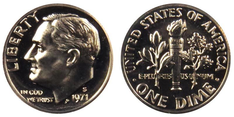 1971 S GEM BU PROOF ROOSEVELT DIME 10 CENT BRILLIANT UNCIRCULATED PF COIN #8791