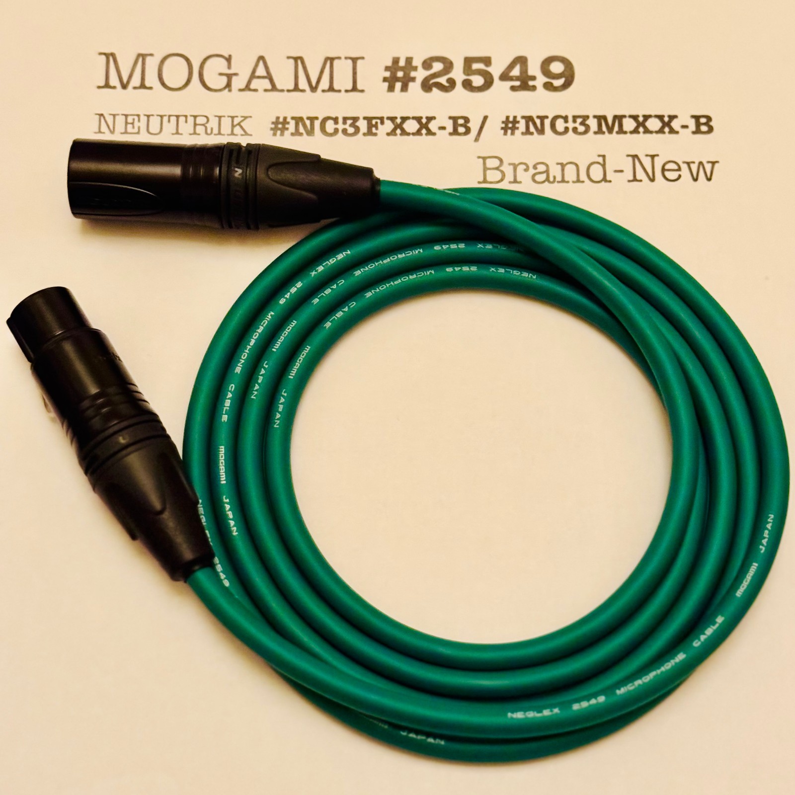 1-50 ft Mogami 2549 Green Neutrik XLR/TRS | TOKYO_made | Bulk Ready
