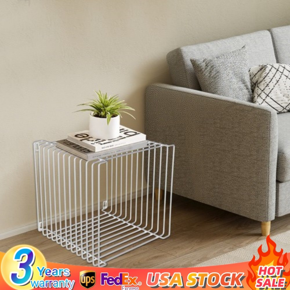 2025 Style Side Table Square Geometry Side Table Linear Metal End Table Silver