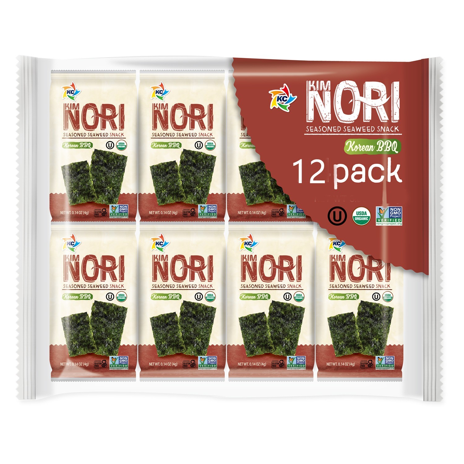 Organic Kimnori Seasoned Roasted Seaweed Snacks - 12 PK Korean B.B.Q.  Kim Nori