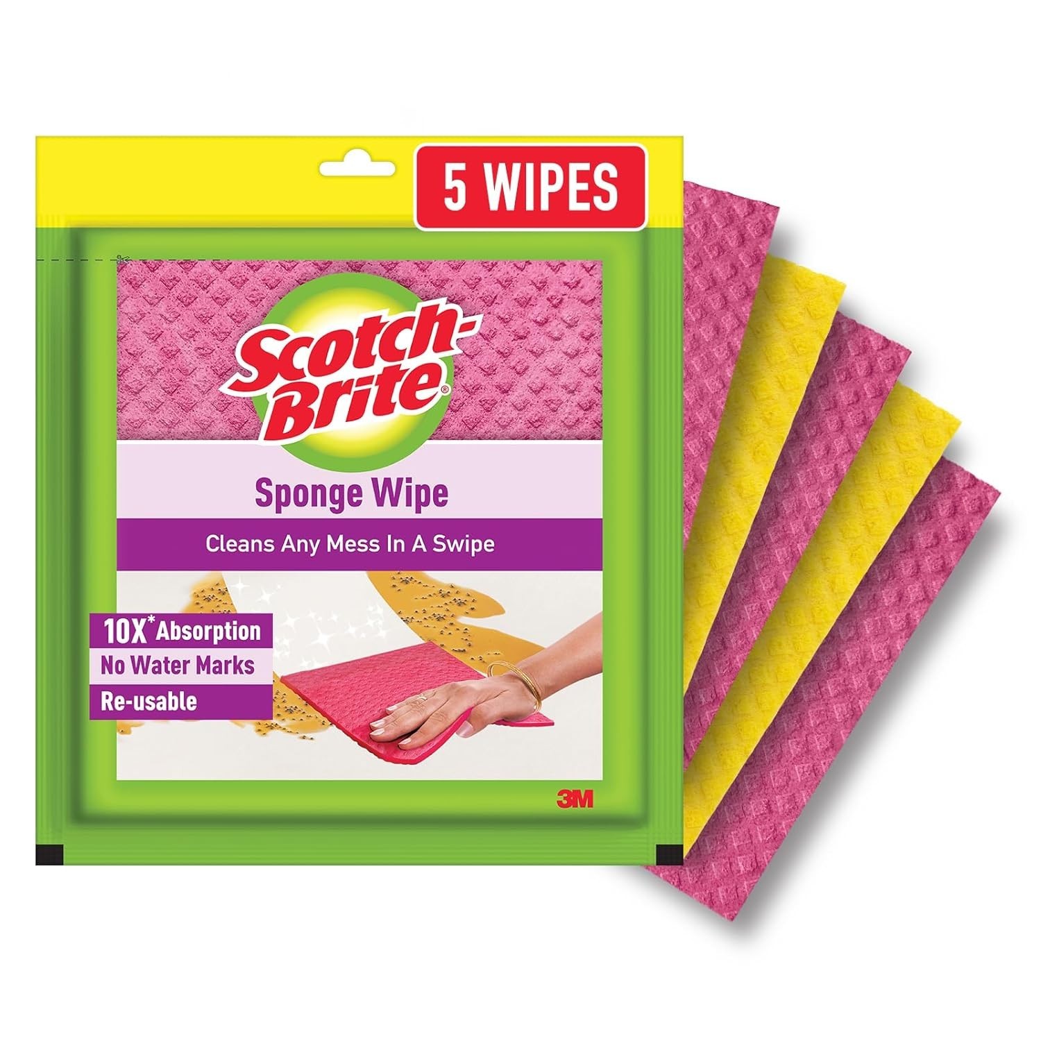 Scotch-Brite Sponge Wipes Pack 5 Reusable Absorbent Biodegradable Cleaning Cloth