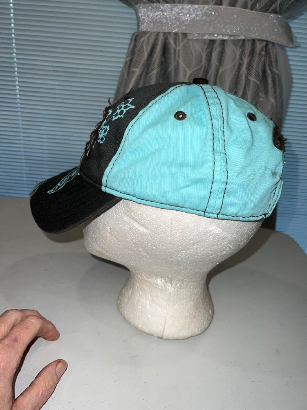 Jason Andean Distressed Hat Cap Aqua Brown Bark Gray screen print Snapback EUC