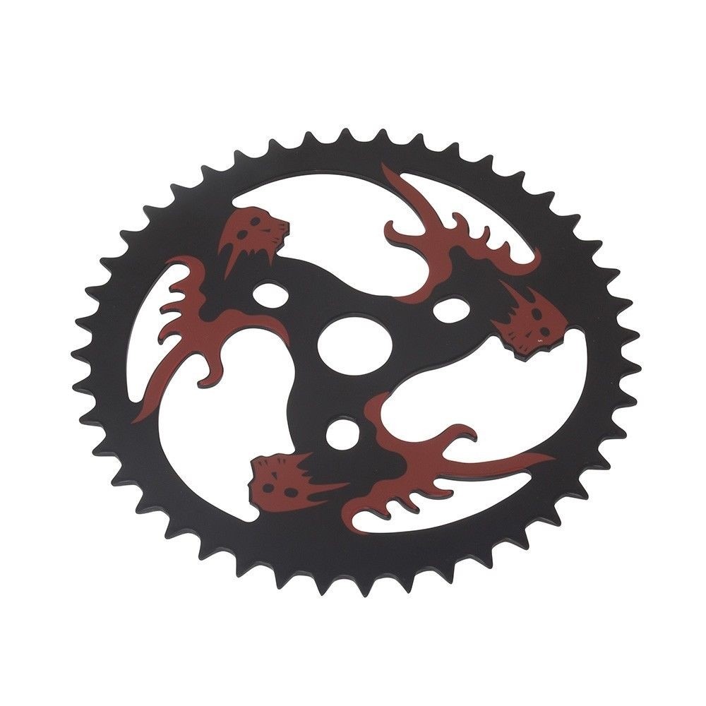 BICYCLE CHAINRING SKULL HEAD 44t 1/2 X 1/8 RED/BLACK CRUISER LOWRIDER BIKE