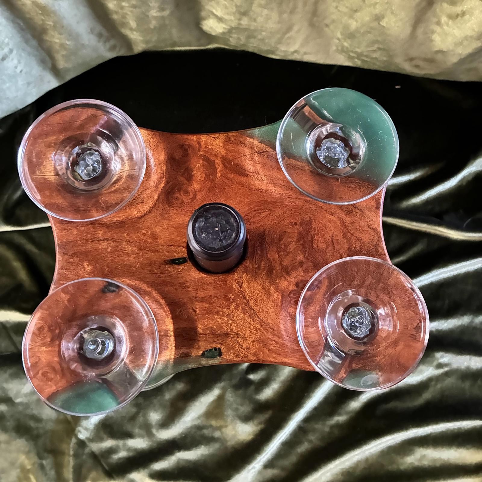 Handcrafted Texas Mesquite Wine Bottle & Glass Holder – Turquoise Inlay 4 Glass