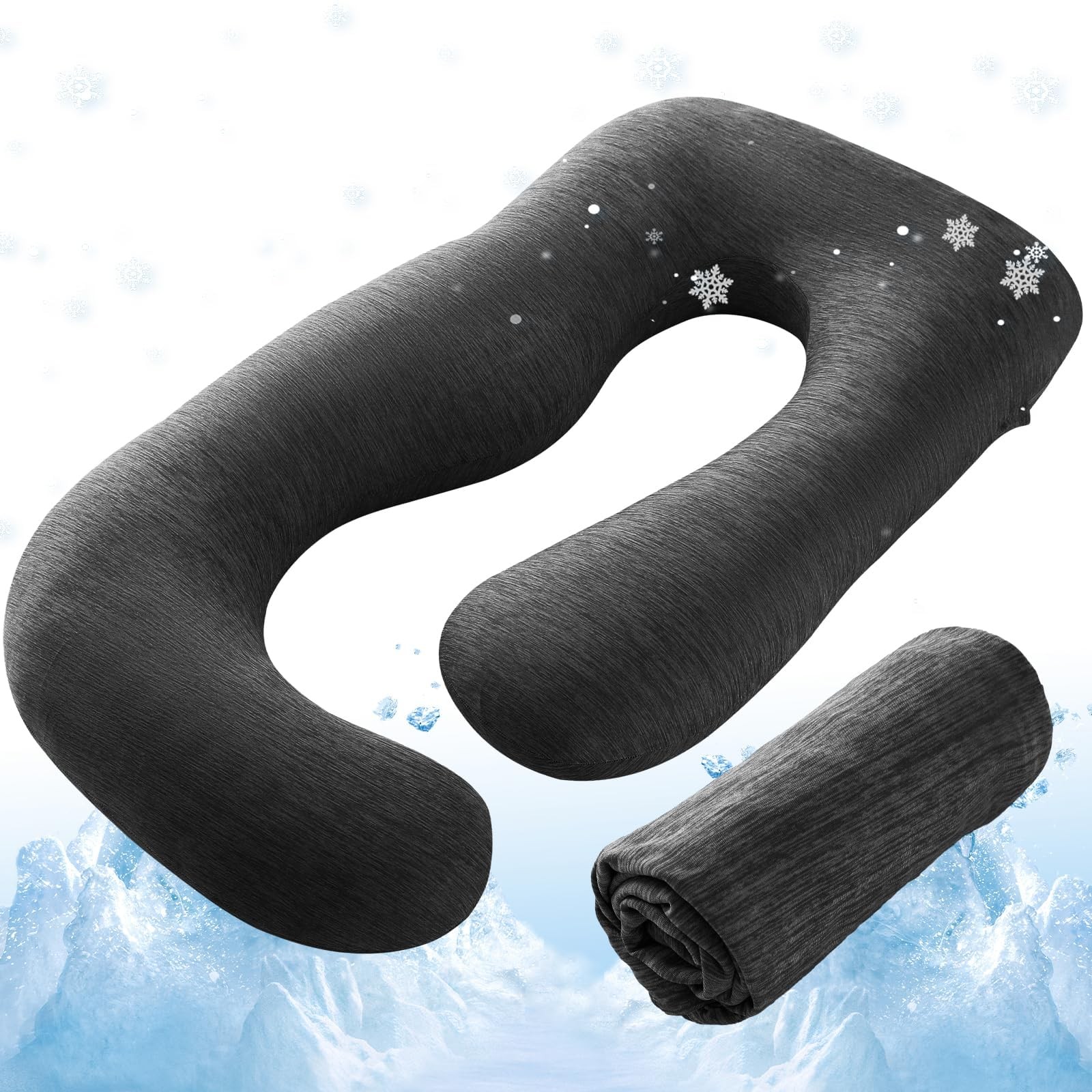 Cooling Pregnancy Pillow Cover 57 Inch U Shaped Maternity Pillowcase Black Soft