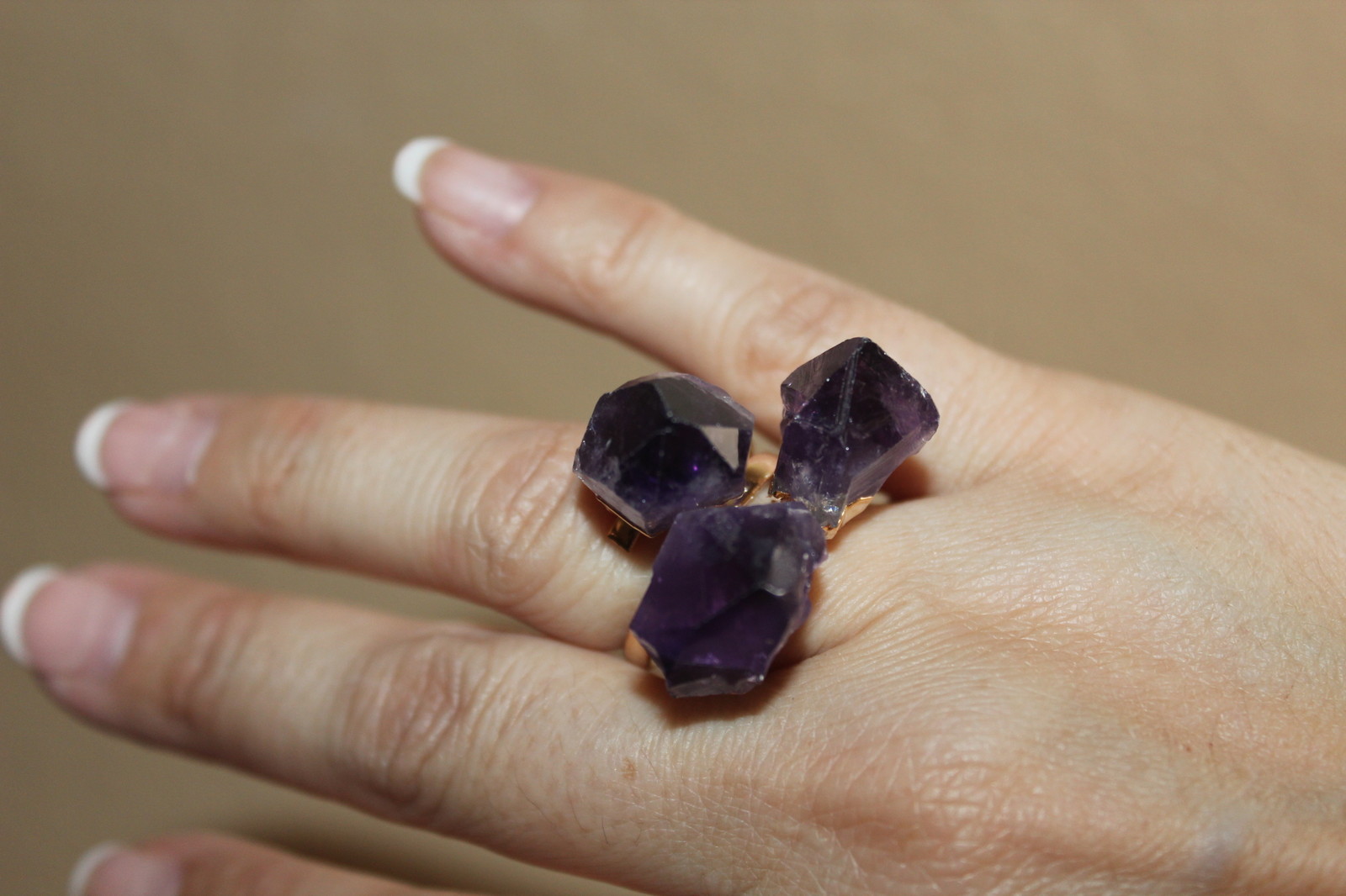 Triple Amethyst Dual Hoop Adjustable Ring from Brazil R416