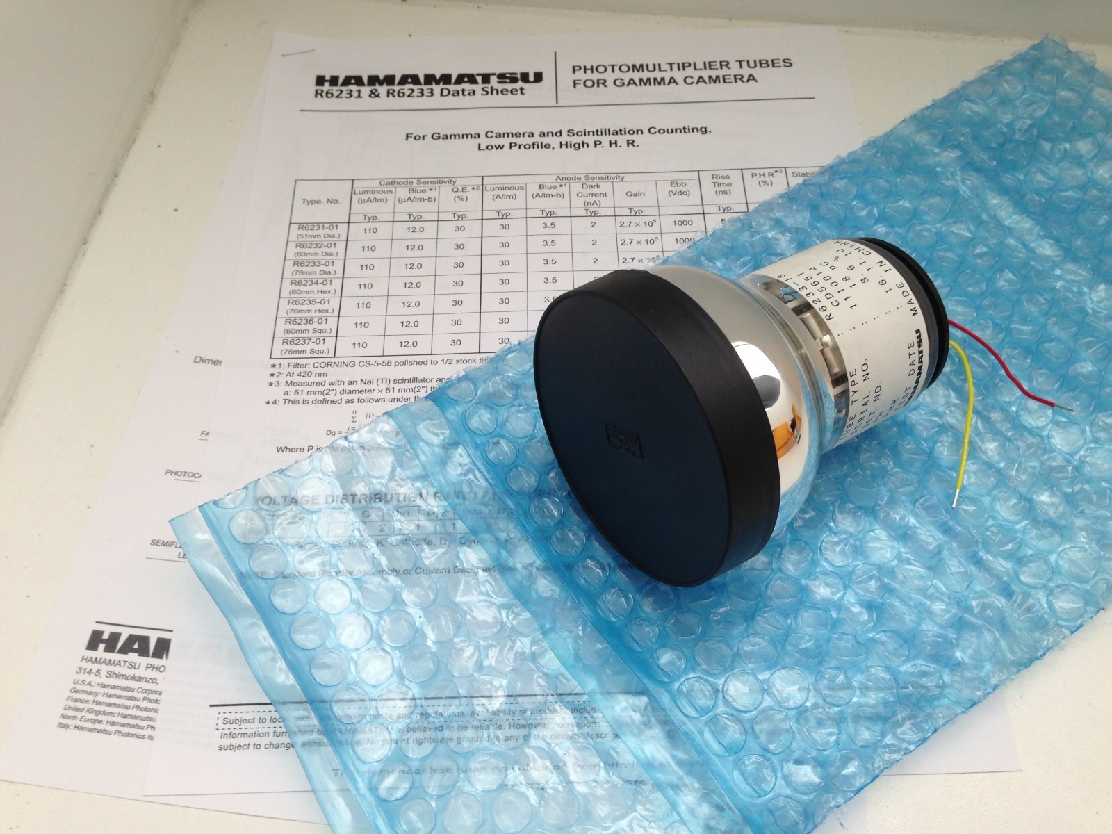 Hamamatsu R6233  PMT Photomultiplier Tube w/VD &Leads for Scintillation Detector