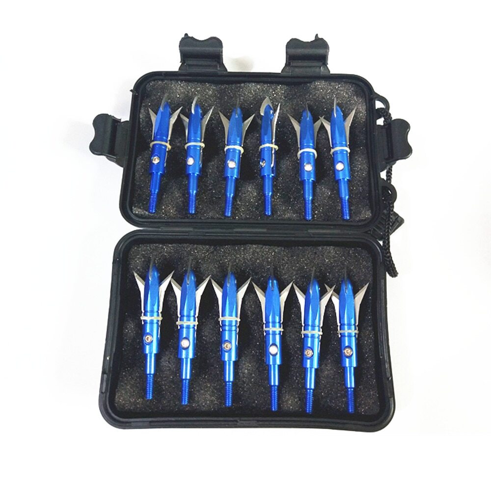 12pcs Hunting Broadheads 100 Grain Archery 2.3" Cut Crossbow Arrowheads Blue USA