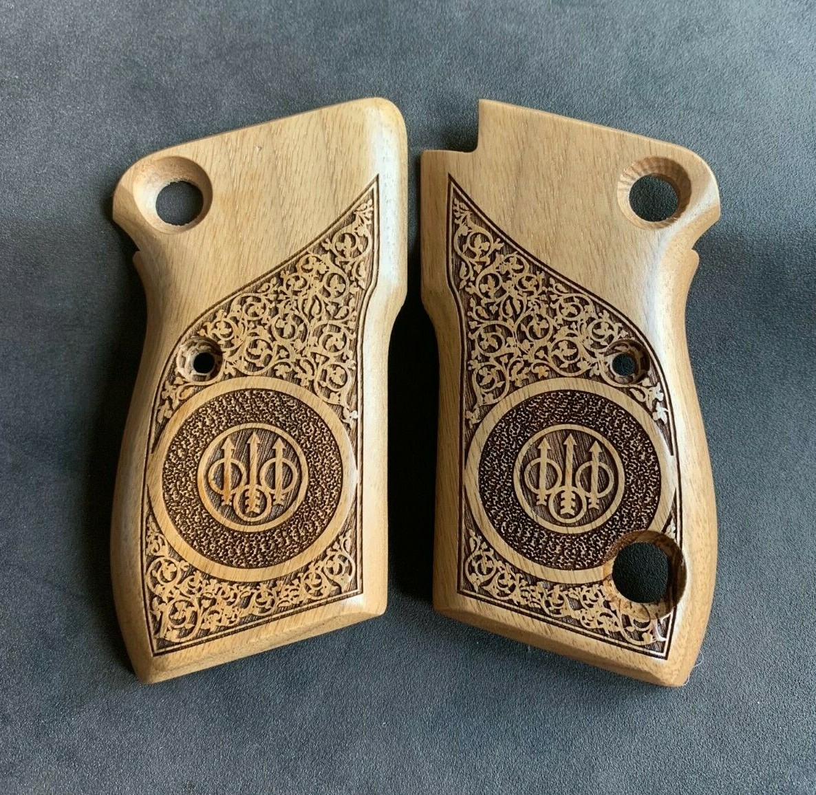 Beretta Model 1951 Turkish Walnut Wood Grips. Light Color w. Floral Design.