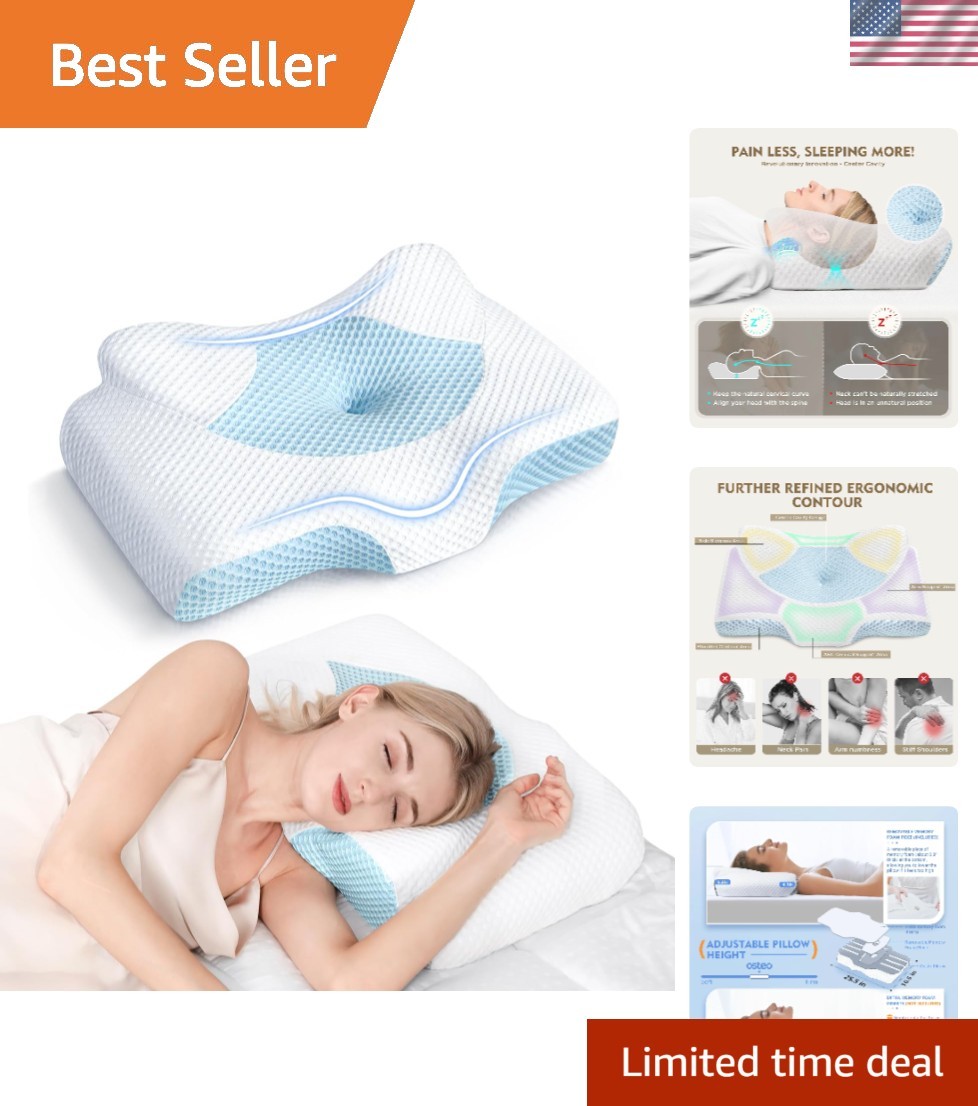 Cervical Pillow for Neck Pain Relief, Hollow Design Odorless Memory Foam Pill...